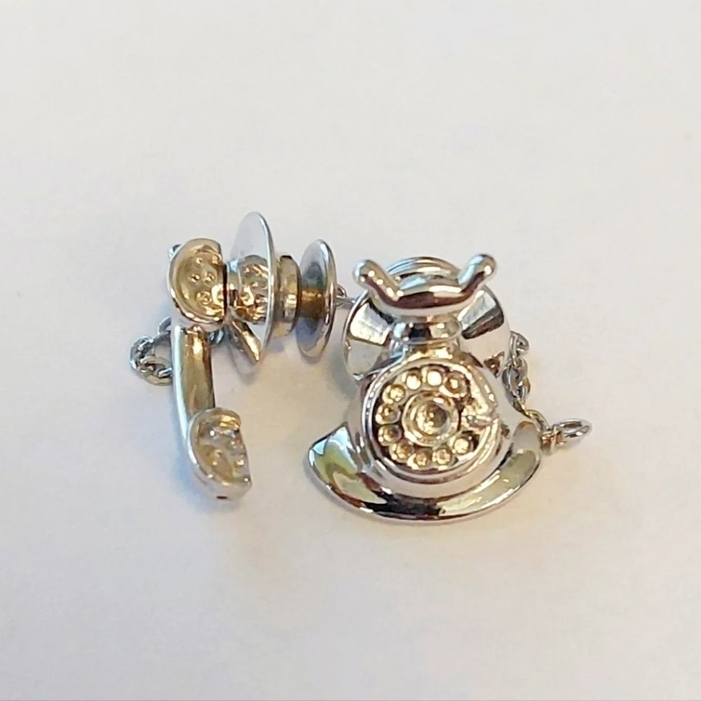 Trifari Silver Colored Rotary Phone Tie Tack or  Scarf Pin Excellent Condition